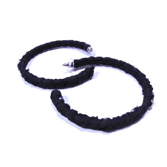 Neiman Marcus Lee Angel Women's Black Wrapped Crystal In and Out Hoops NWT 168 - Picture 4 of 10